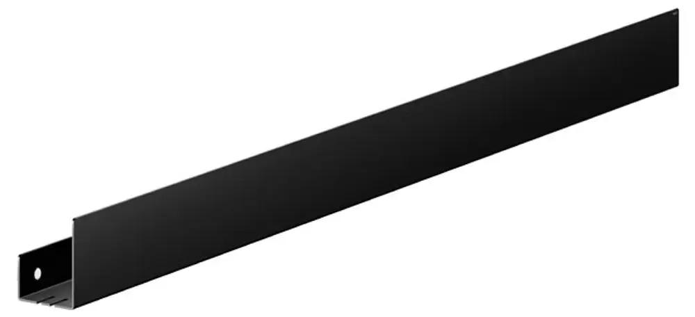 Schmale schwarze Ablage aus Metall, geeignet für Badezimmer oder Duschbereiche, mit einfacher Halterung. Design von Keuco, funktional und schlicht.